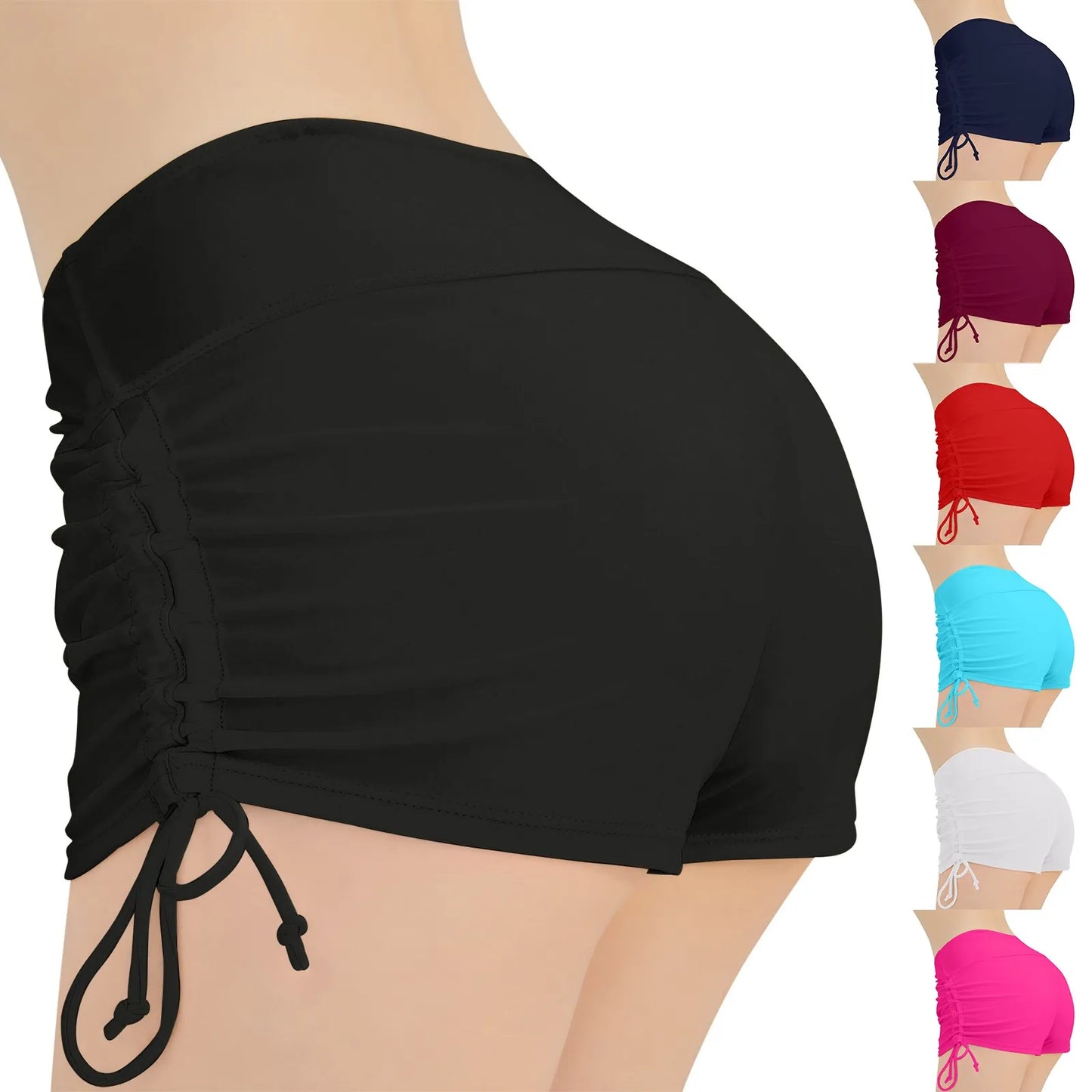 Women Swimsuit Panties Swimwear Beach Shorts High Waist Sides Adjustable Drawstring Stretch Sports Bathing Suit Tankini Bottoms