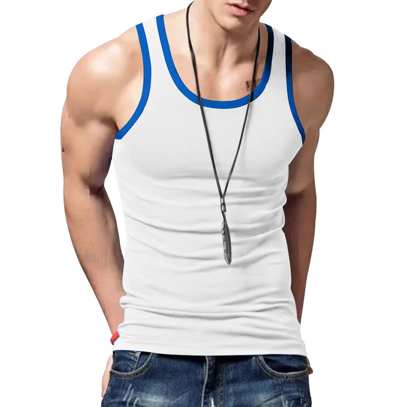 2024 Summer New Vest Men's Color Matching Sleeveless Shirt Leisure Sports Fitness Training Clothing Men's Clothing Free Shipping