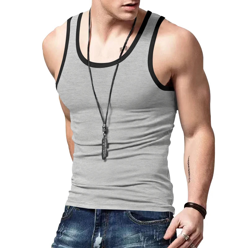 2024 Summer New Vest Men's Color Matching Sleeveless Shirt Leisure Sports Fitness Training Clothing Men's Clothing Free Shipping