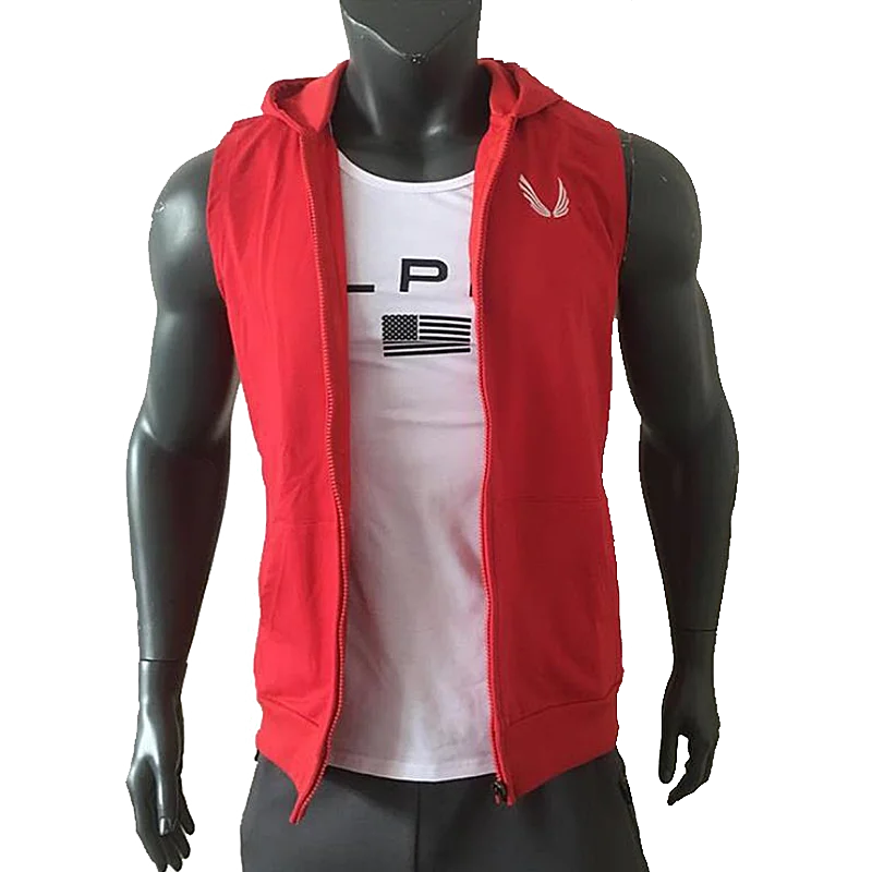 Men's Running Fitness Sleeveless Hooded Sweatshirts Jackets For Man Zip Hoodie Vest Gym Clothing Sportswear Jogging Tracksuits