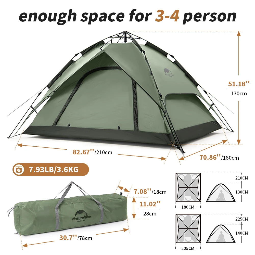 Camping Automatic Tent One Touch Waterproof Roof Top Tents Double Door 3 Person Tent Outdoor Beach Fish Shelter Tent