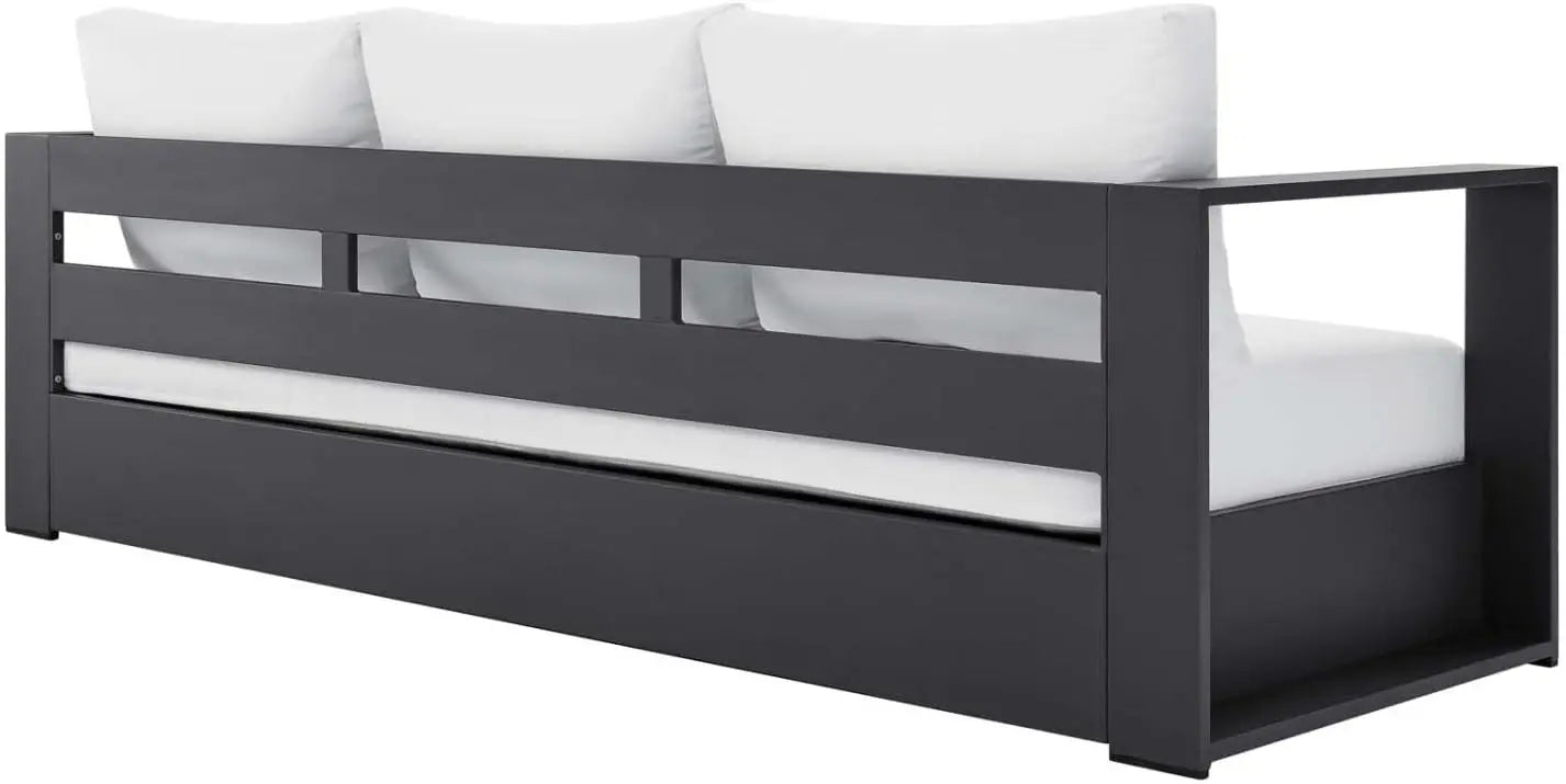 Outdoor Patio Powder-Coated Aluminum Sofa, Gray White