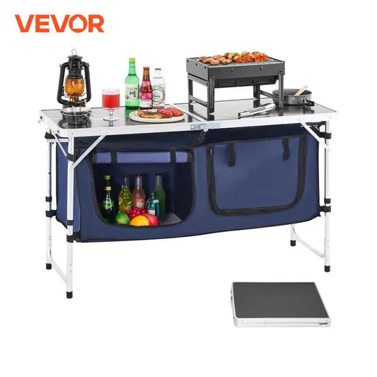 camping Kitchen Table Folding Outdoor Cooking Table Aluminum Lightweight Portable Cook Station Foldable Camp Table for BBQ