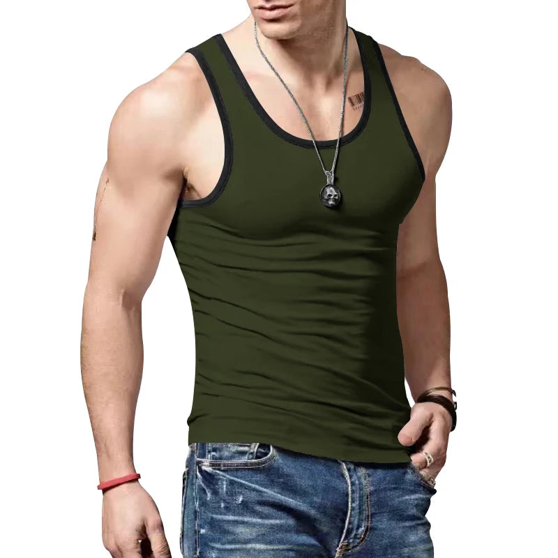 2024 Summer New Vest Men's Color Matching Sleeveless Shirt Leisure Sports Fitness Training Clothing Men's Clothing Free Shipping