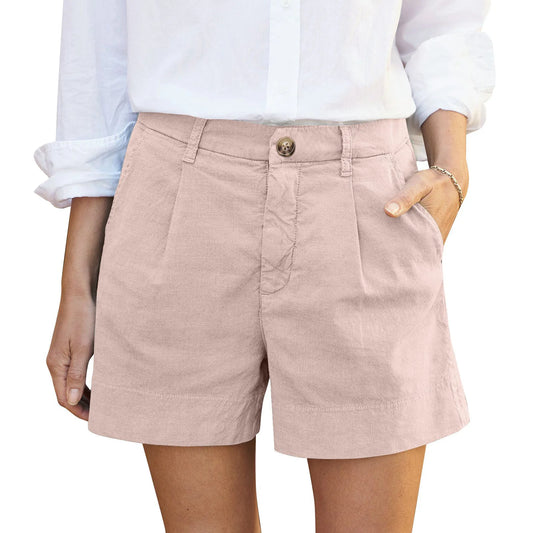 Solid Color Regular Zipper And Button High Waist Soft Stretch Twill Short Side Pockets Shorts Fashion Versatile Outdoor Pants